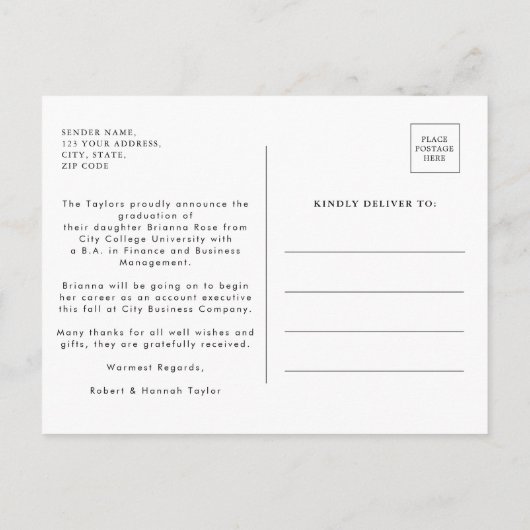 Zwart Wit Elegant Foto Afstuderen Aankondigingskaart (Achterkant)