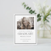 Zwart Wit Elegant Foto Afstuderen Aankondigingskaart (Staand voorkant)