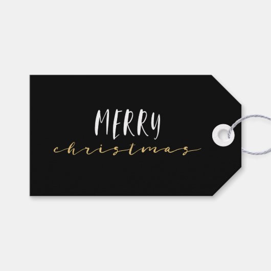 Zwart & Wit Elegant Geometrisch Vrolijk Kerstfeest Cadeaulabel (Voorkant (Horizontaal))