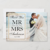 Zwart Wit Elegant Goud Lijst Trouwfoto Bedankkaart (Voorkant)