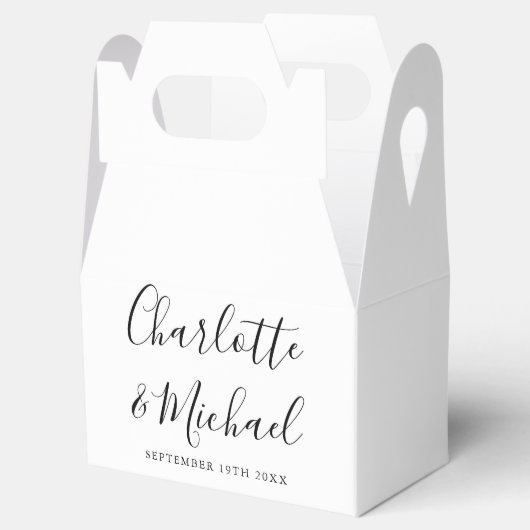 Zwart-wit elegant handtekenscript bruiloft bedankdoosjes (Geopend)