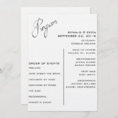 Zwart-wit Elegant huwelijksprogramma Programmakaart (Voorkant / Achterkant)