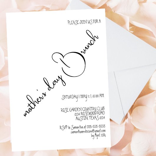 Zwart Wit Elegant Kalligrafie Moederdag Brunch Kaart