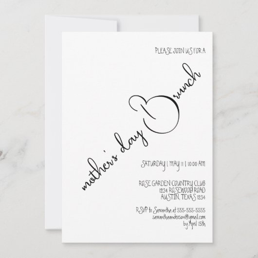 Zwart Wit Elegant Kalligrafie Moederdag Brunch Kaart (Voorkant)