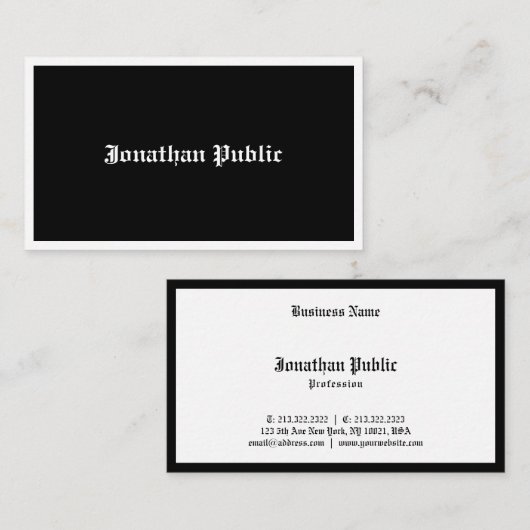 Zwart-wit elegant kalligrafiescript rendy visitekaartje (Voorkant / Achterkant)