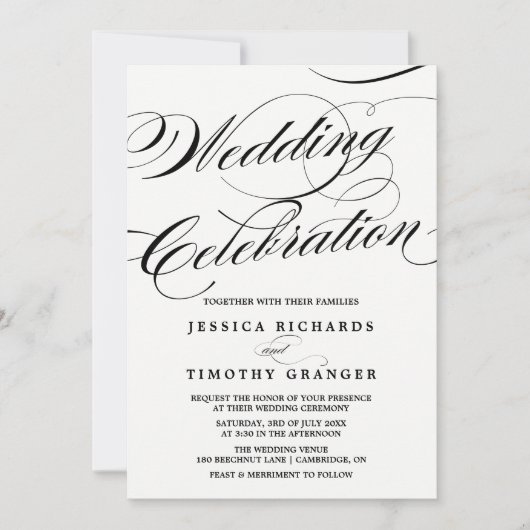 Zwart-wit elegant kalligrafiescript Weddenschap Kaart (Voorkant)