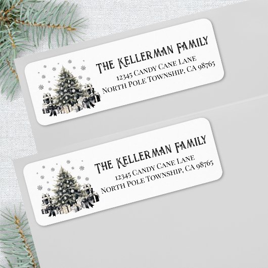 Zwart Wit Elegant Kerst Retouradres Etiket