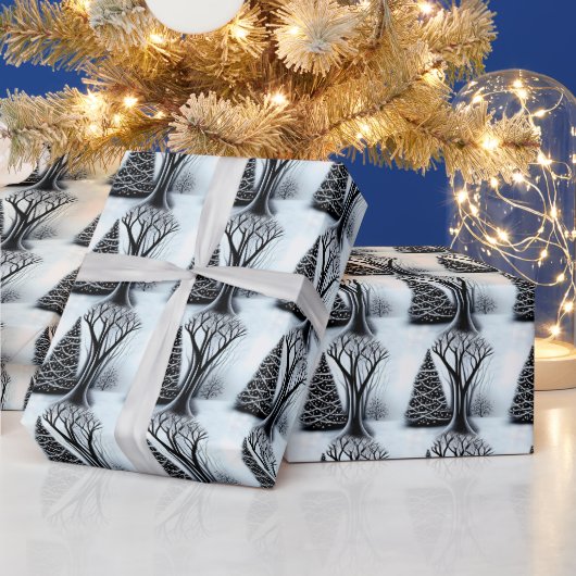 Zwart-wit elegant kerstboompatroon cadeaupapier (Feestdagen)