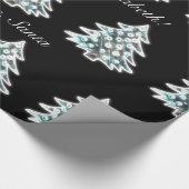Zwart-wit elegant kerstboompatroon cadeaupapier (Hoek)
