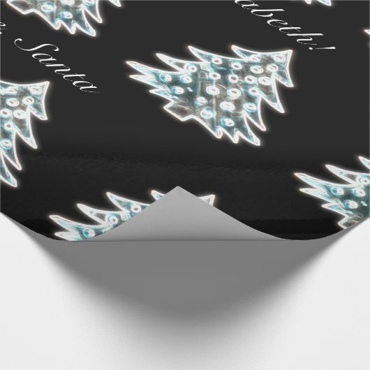 Zwart-wit elegant kerstboompatroon cadeaupapier (Hoek)