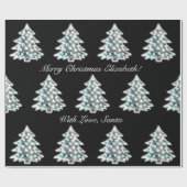 Zwart-wit elegant kerstboompatroon cadeaupapier (Vlak)