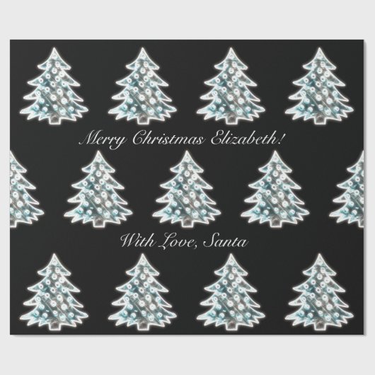 Zwart-wit elegant kerstboompatroon cadeaupapier (Vlak)