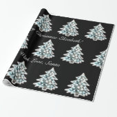 Zwart-wit elegant kerstboompatroon cadeaupapier (Uitgerold)