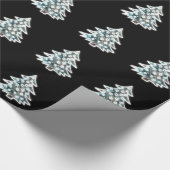 Zwart-wit elegant kerstboompatroon cadeaupapier (Hoek)