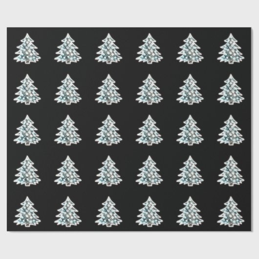 Zwart-wit elegant kerstboompatroon cadeaupapier (Vlak)