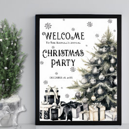Zwart Wit Elegant Kerstfeest Welkom Poster