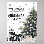 Zwart Wit Elegant Kerstfeest Welkom Poster (Voorkant)