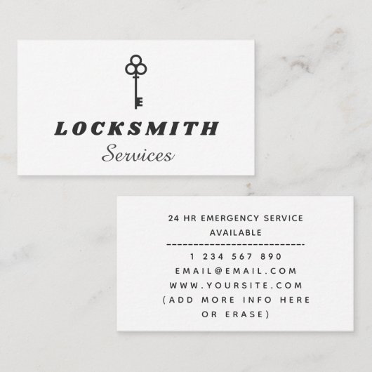 Zwart-wit Elegant Key Logo Slotenmaker Service Visitekaartje (Voorkant / Achterkant)