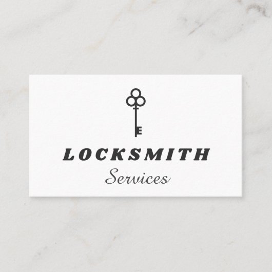 Zwart-wit Elegant Key Logo Slotenmaker Service Visitekaartje (Voorkant)