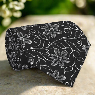Zwart & Wit Elegant Luxe Bloempatroon Stropdas