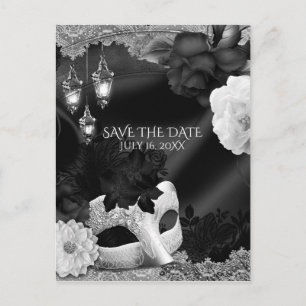 Zwart & Wit Elegant Masquerade Save the Date Aankondigingskaart