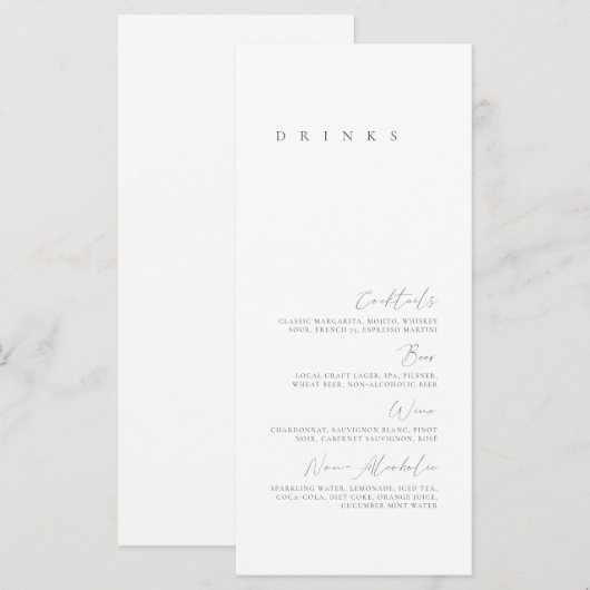 Zwart-wit Elegant Minimal Wedding Drink Menu (Voorkant / Achterkant)