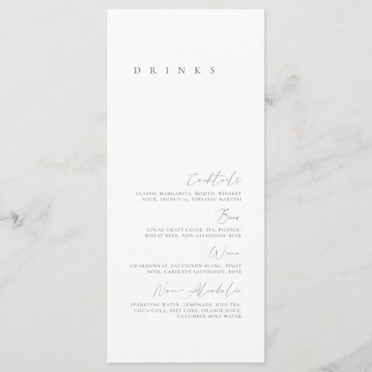 Zwart-wit Elegant Minimal Wedding Drink Menu (Voorkant)