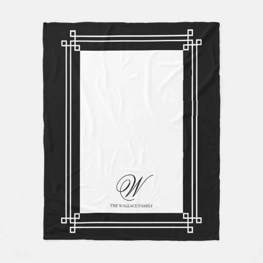 Zwart-wit Elegant Minimalistisch Custom Monogram Fleece Deken (Voorkant)