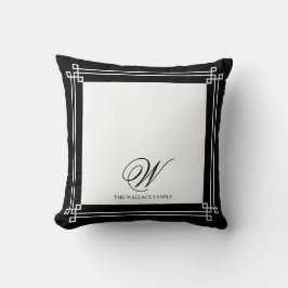 Zwart-wit Elegant Minimalistisch Custom Monogram Kussen