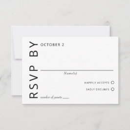 Zwart-wit Elegant Minimalistisch Modern Bruiloft RSVP Kaartje