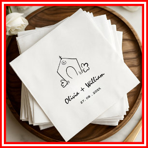 Zwart-wit Elegant Minimalistisch Modern Bruiloft Servet