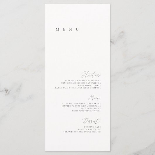 Zwart & Wit Elegant Minimalistisch Trouwfeest Plat Menu (Voorkant)
