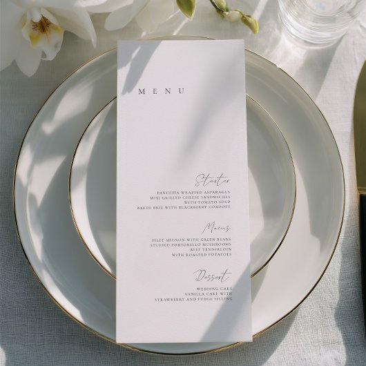 Zwart & Wit Elegant Minimalistisch Trouwfeest Plat Menu