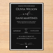 Zwart & Wit Elegant Minimalistische Bruiloft Acryl Uitnodigingen (Voorkant)