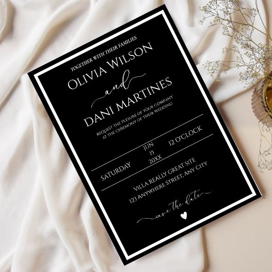 Zwart & Wit Elegant Minimalistische Bruiloft Kaart