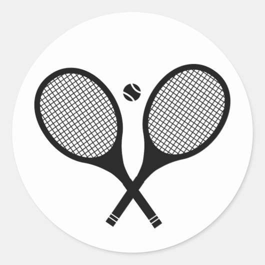 Zwart & Wit Elegant minimalistische tennisrackets Ronde Sticker (Voorkant)