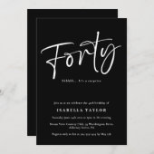 Zwart Wit Elegant Modern 40e Verjaardag Kaart (Voorkant / Achterkant)