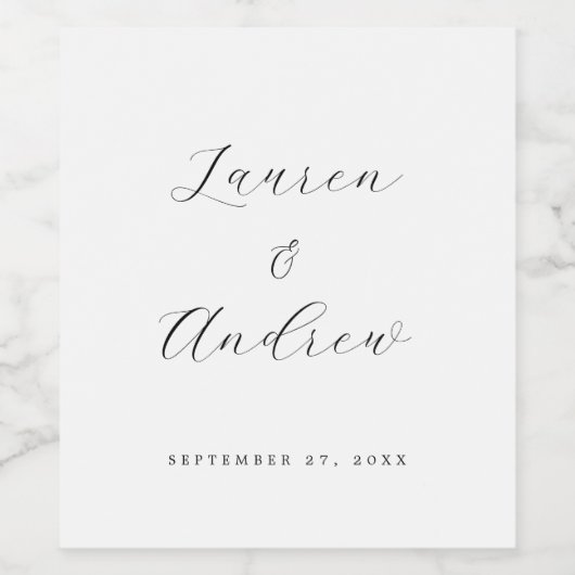 Zwart-wit Elegant Modern Eenvoudig Bruiloft Wijn Etiket (Enkel label)