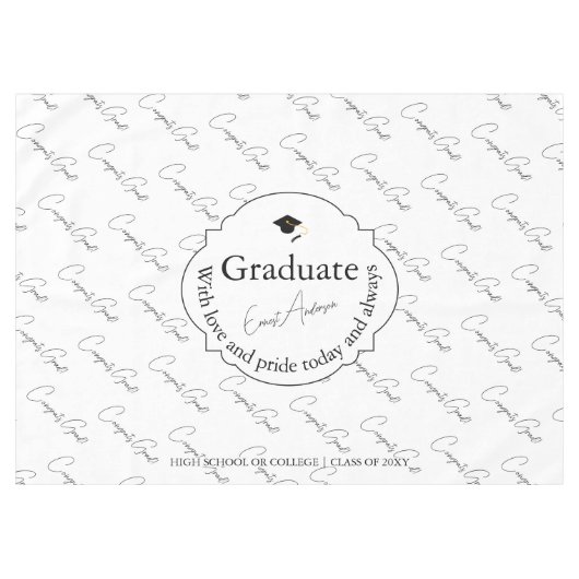 Zwart-wit Elegant Modern Graduation Party Tafelkleed (Voorkant (Horizontaal))