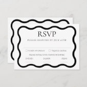 Zwart & Wit Elegant Modern Minimal Wavy Lijst RSVP Kaartje (Voorkant / Achterkant)