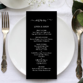 Zwart & Wit Elegant Modern Minimalistisch Huwelijk Menu