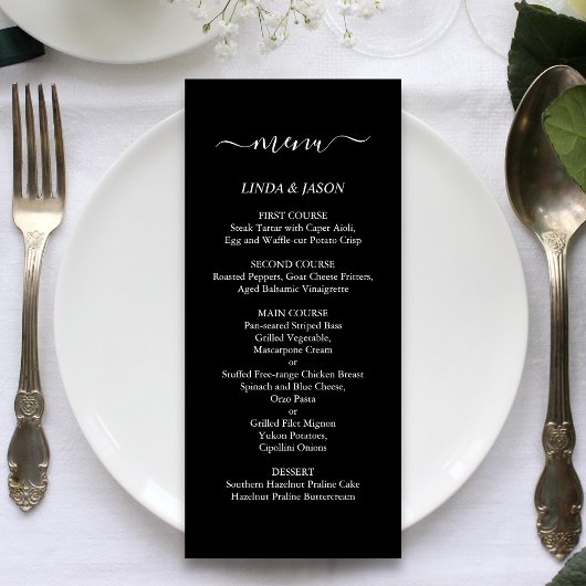 Zwart & Wit Elegant Modern Minimalistisch Huwelijk Menu