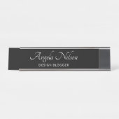 Zwart-wit elegant modern script bureau naambordje (Voorkant)