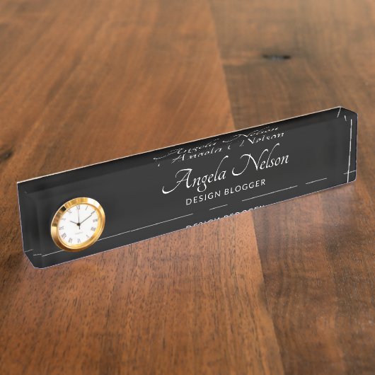 Zwart-wit elegant modern script naambordje (Zijkant)