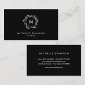 Zwart-wit Elegant Monogram Bloemkrans Visitekaartje (Voorkant / Achterkant)