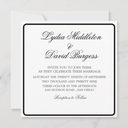 Zwart Wit Elegant Monogram Bruiloft Uitnodiging (Voorkant)