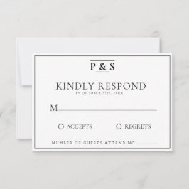 Zwart & Wit Elegant Monogram Chique Bruiloft RSVP Kaartje