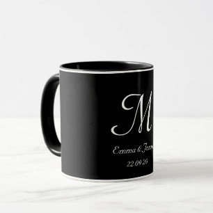 Zwart & Wit Elegant Monogram Eerste Letter Naam Mok