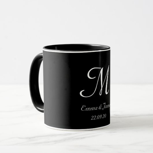 Zwart & Wit Elegant Monogram Eerste Letter Naam Mok (Voorkant links)