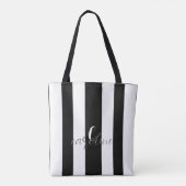 Zwart-wit elegant monogram gestreept Canvas tas (Achterkant)